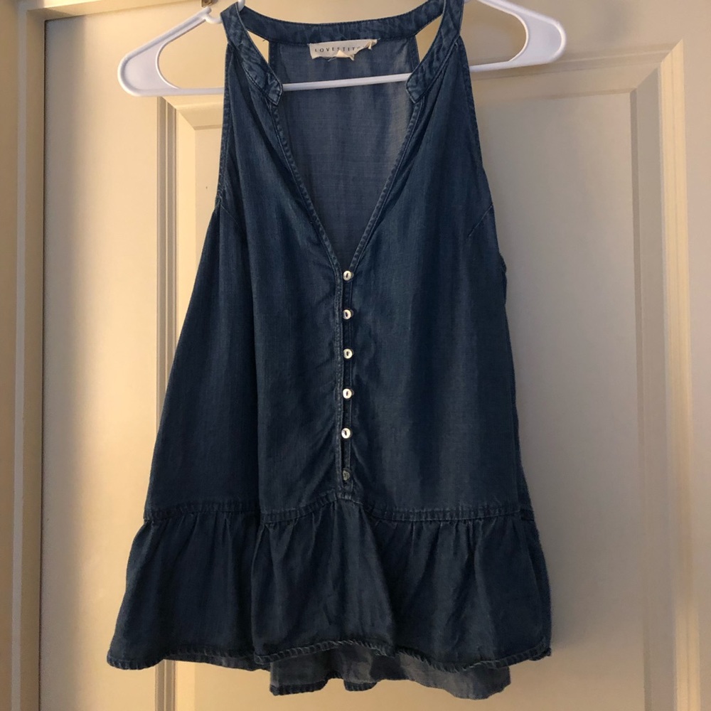 Jean short sleeve button up top.